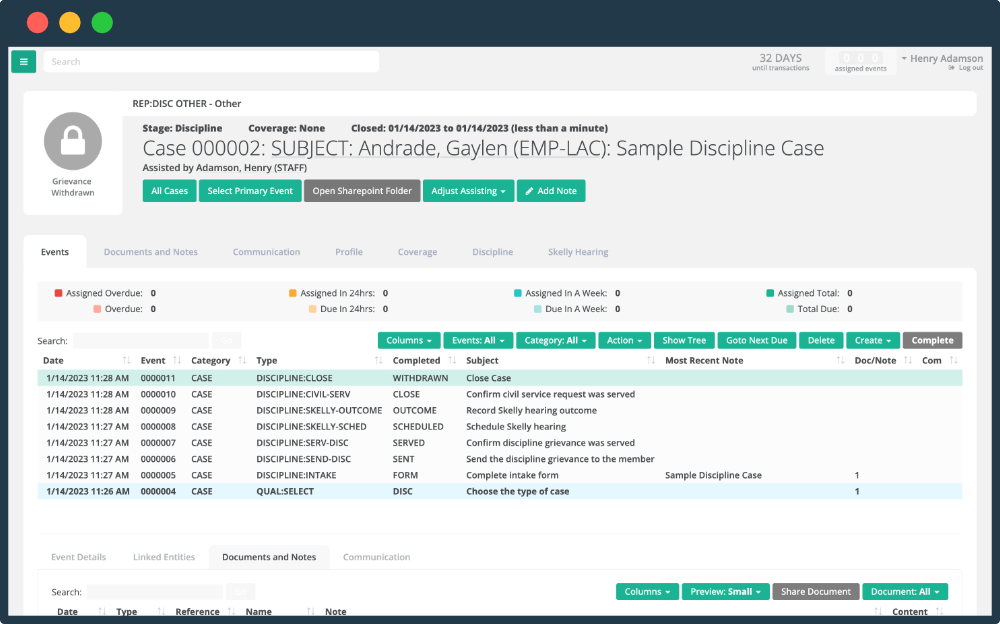 Screenshot of the Ricochet AMS grievance management page