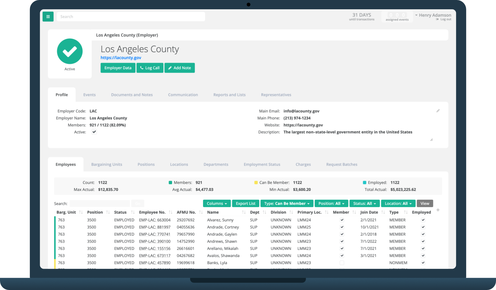 A laptop showing the Ricochet Association Management System