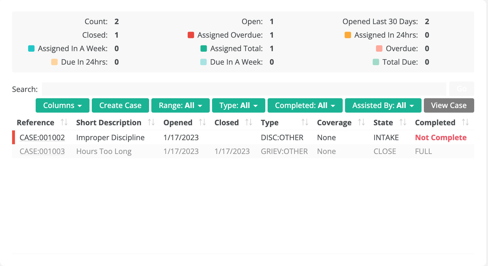a tab showing the grievance and discipline cases for the member